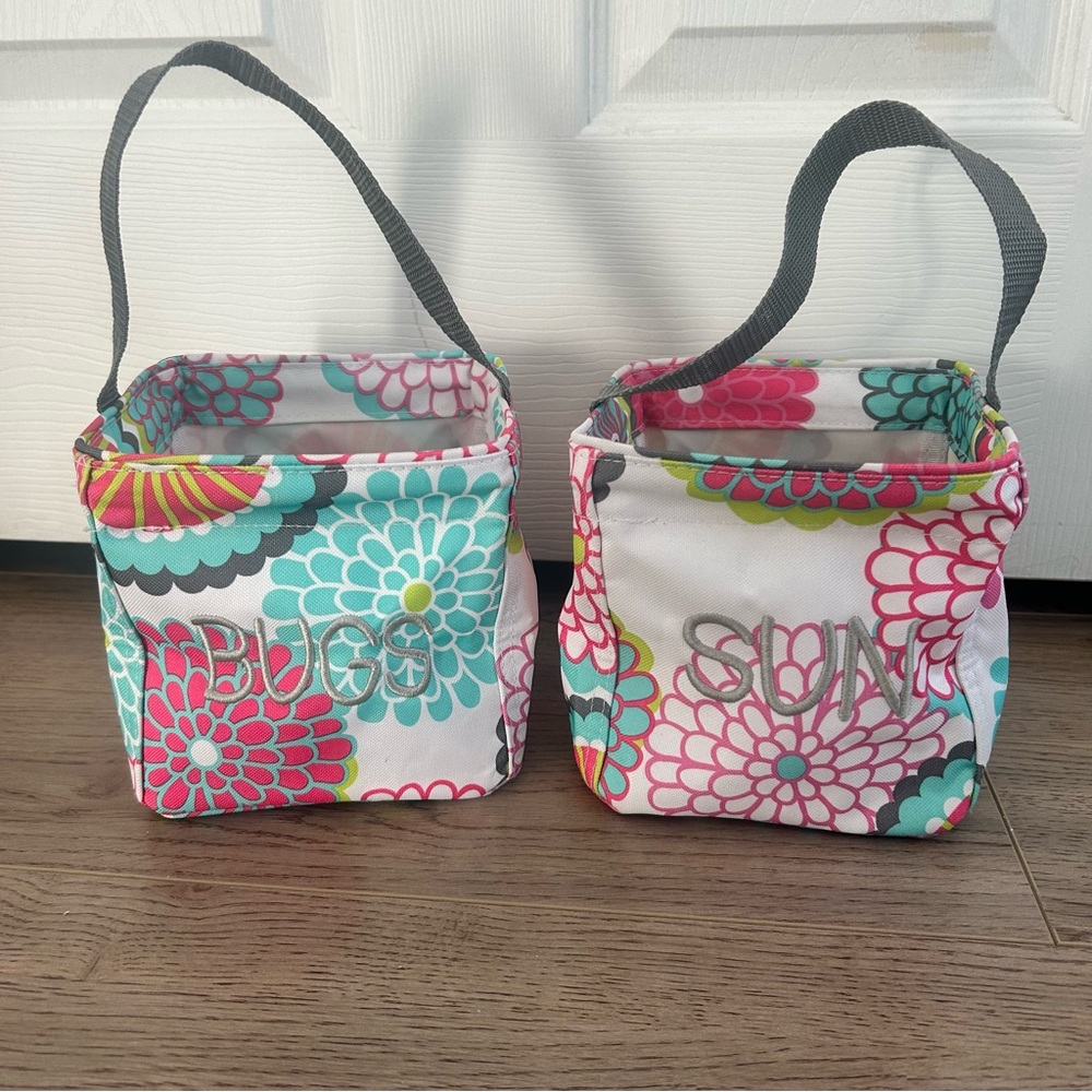 Thirty-One Carry-All Caddy SET SUN & BUG embroidery with floral pattern